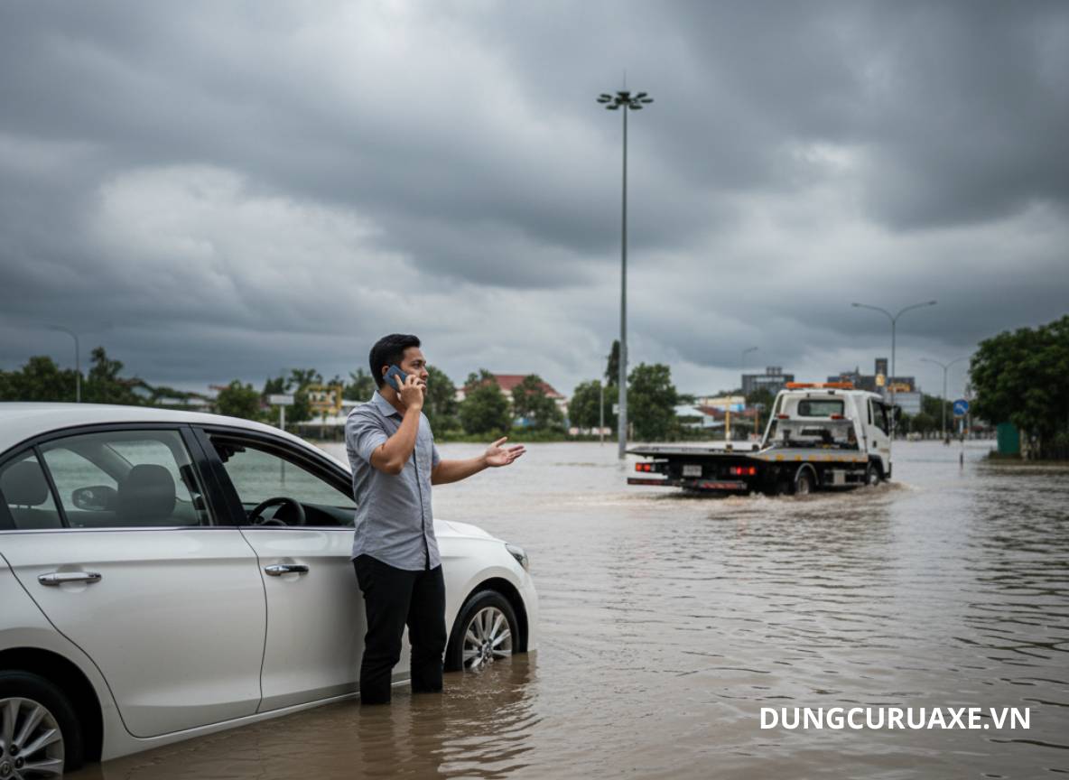 Gọi cứu hộ khi xe bị ngập nước - không nên cố gắng khởi động máy