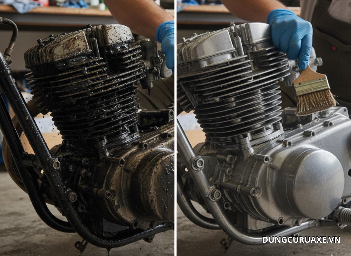 Cách làm sạch lốc xe máy bám dầu mỡ lâu ngày tại nhà