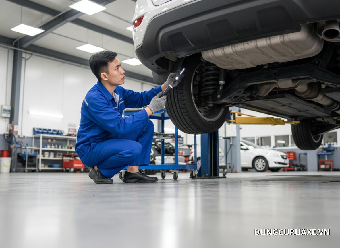 KIểm tra lốp xe và hệ thống phanh là một trong những hạng mục quan trọng cần bảo dưỡng