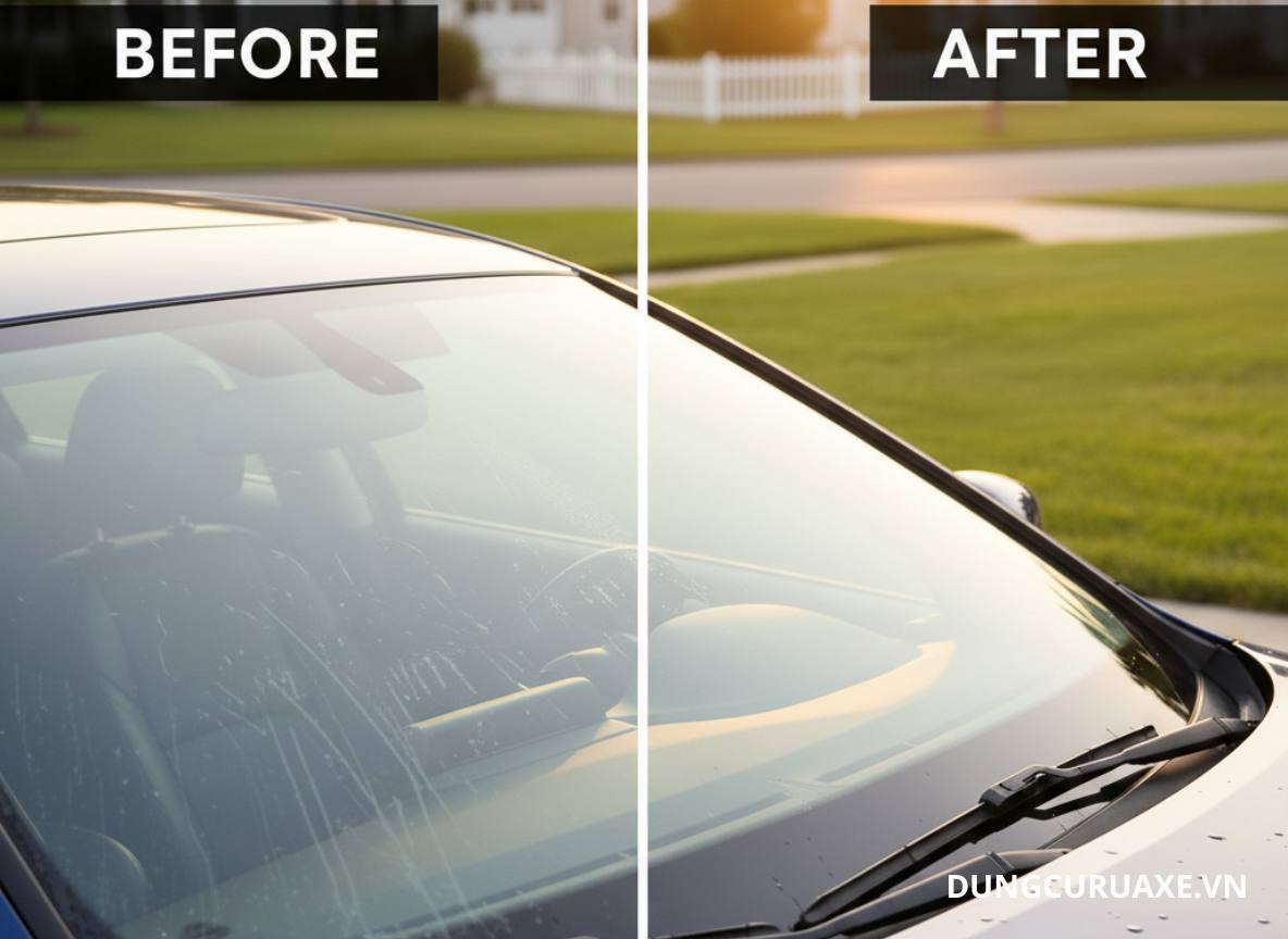 Không lau khô hoàn toàn khiến kính xe ô tô bị vệt