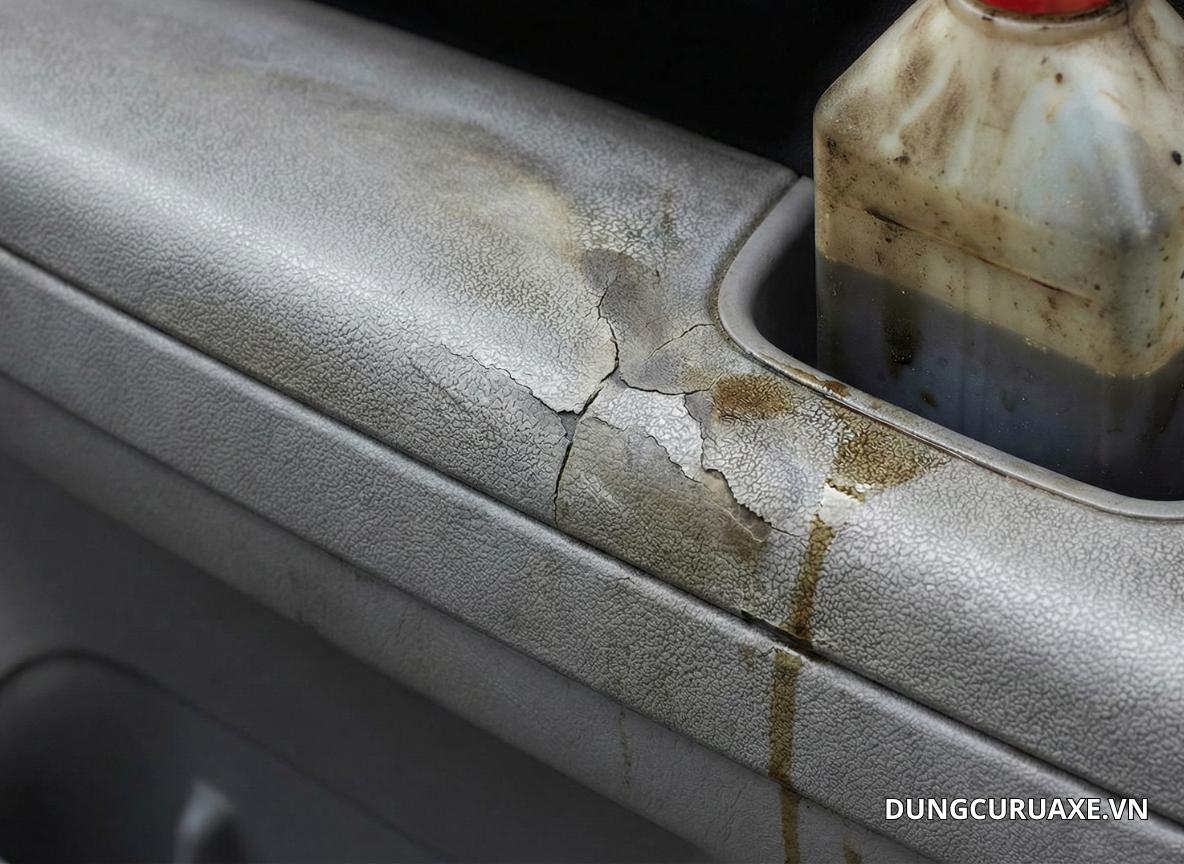 Bôi nhớ thải lên nhựa nhám Gây khó vệ sinh lâu dài