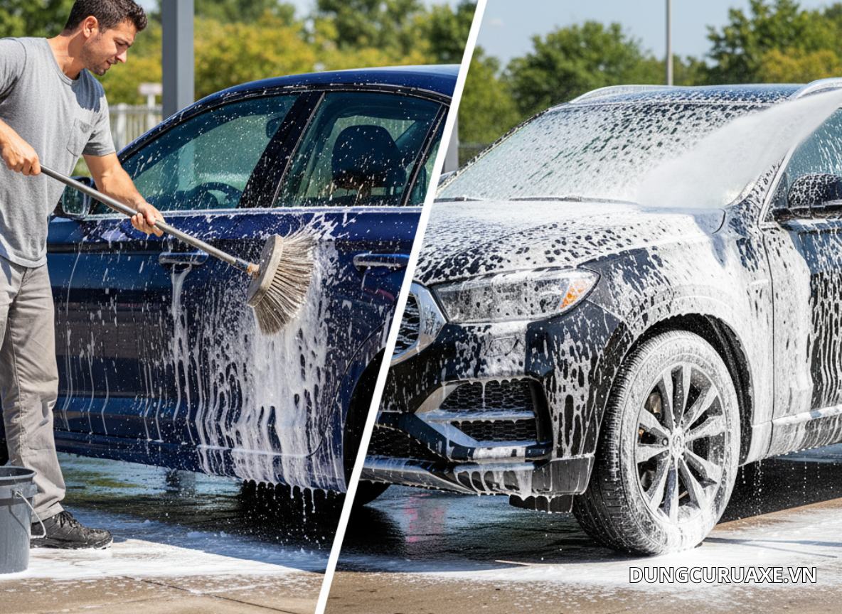 So sánh dung dịch rửa xe không chạm và rửa xe truyền thống