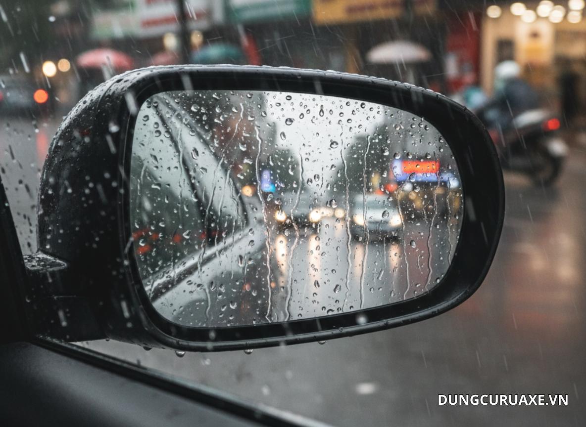 Phủ Nano trên kinh hậu xe ô tô giúp tăng khả năng quan sát khi trời mưa