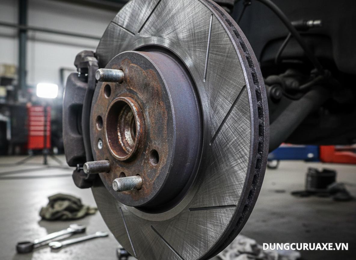 Đĩa phanh ô tô bị xước và đổi màu do quá nhiệt 