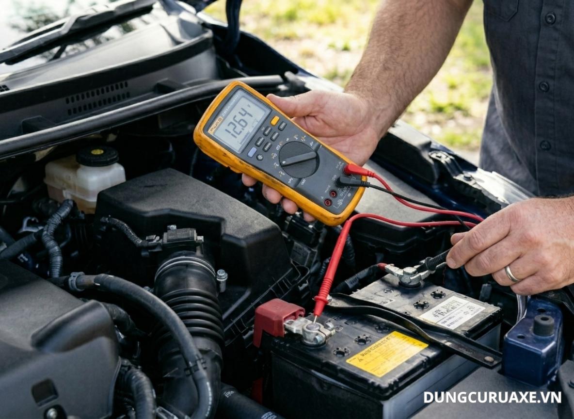 Kiểm tra điện áp bình ắc quy trên xe nếu xe có dấu hiệu yếu bình