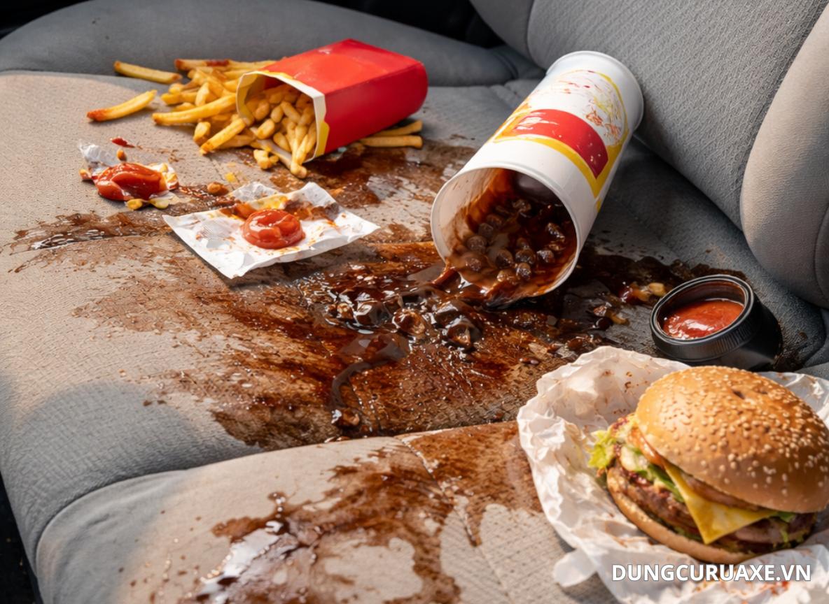 Thói quen ăn uống trên xe gây đổ làm bẩn nội thất trên xe và khó vệ sinh